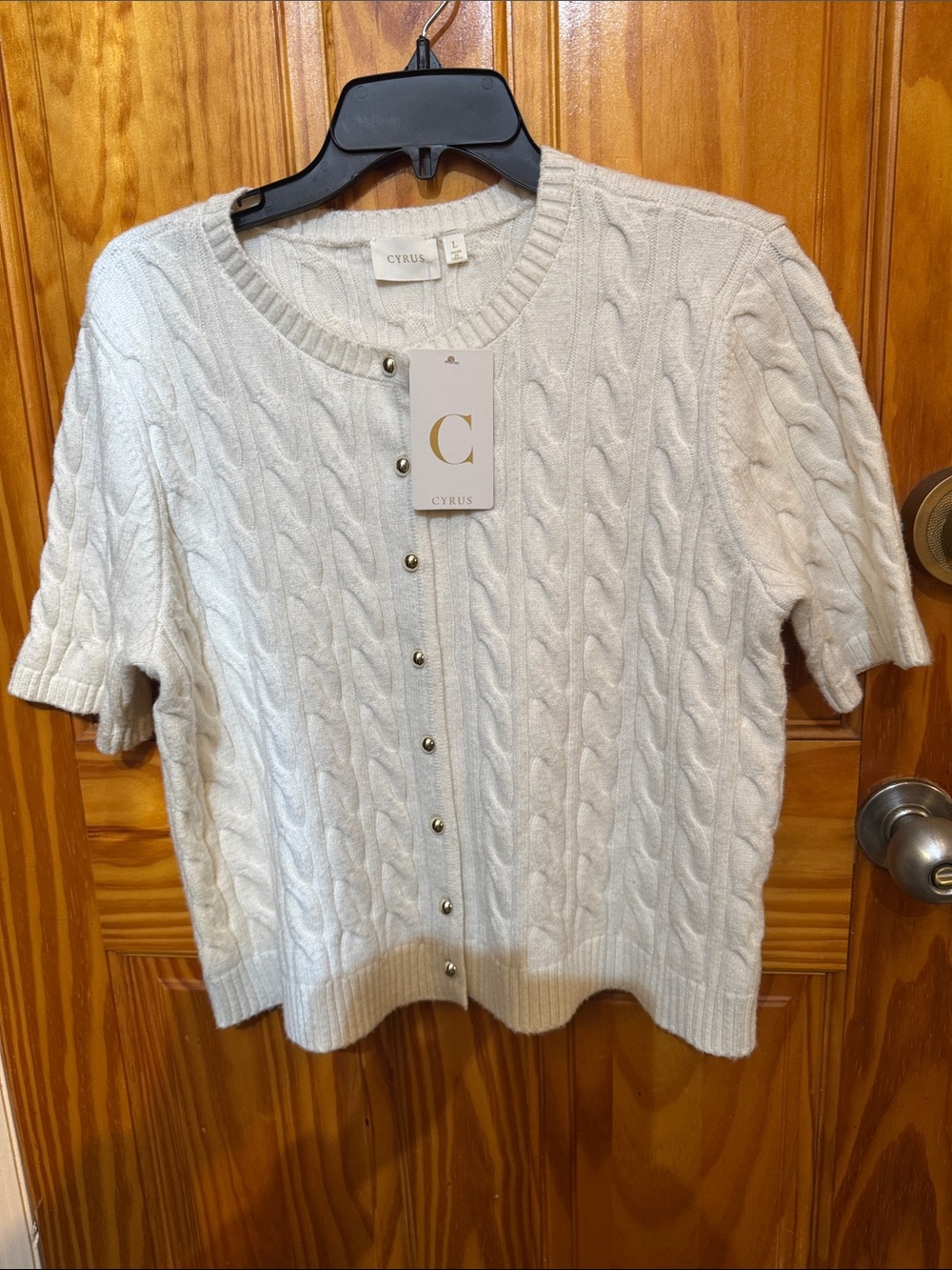 Cyrus Cream Cable Knit Short-Sleeve Button Cardigan